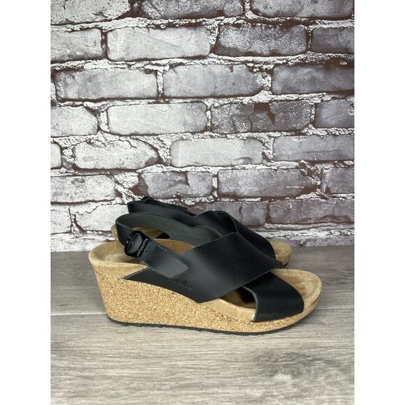 Papillio Birkenstock Samira Black Leather Cork Wedge Sandals Women Sz 38EU/7M US - Picture 15 of 16